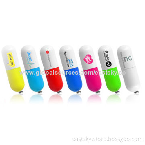 Custom Pill-shaped Flash Drive, USB2.0, Backward Compatible with USB1.1New